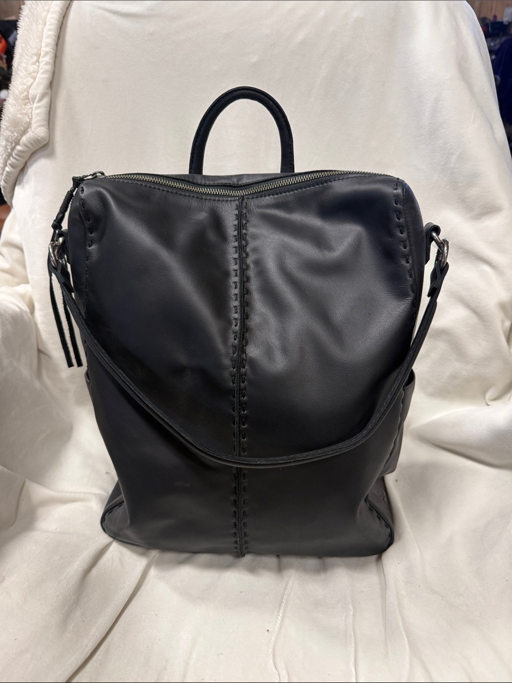 The Sak Los Feliz Large Black Leather Convertible Backpack